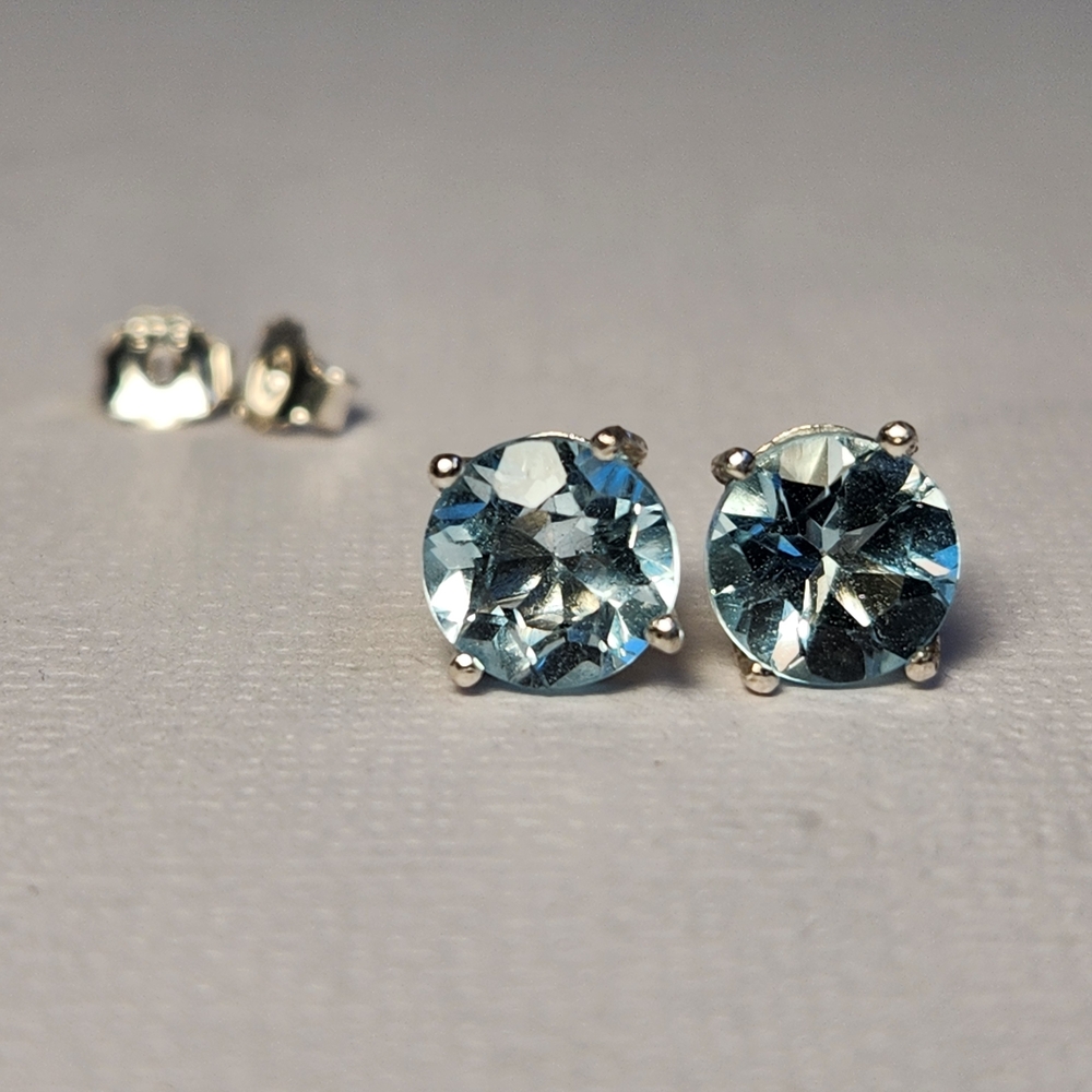 Lrg Semi VTG 2ctw Icey Topaz Open Lattice 925 Stud Earrings 6mm High Brilliance